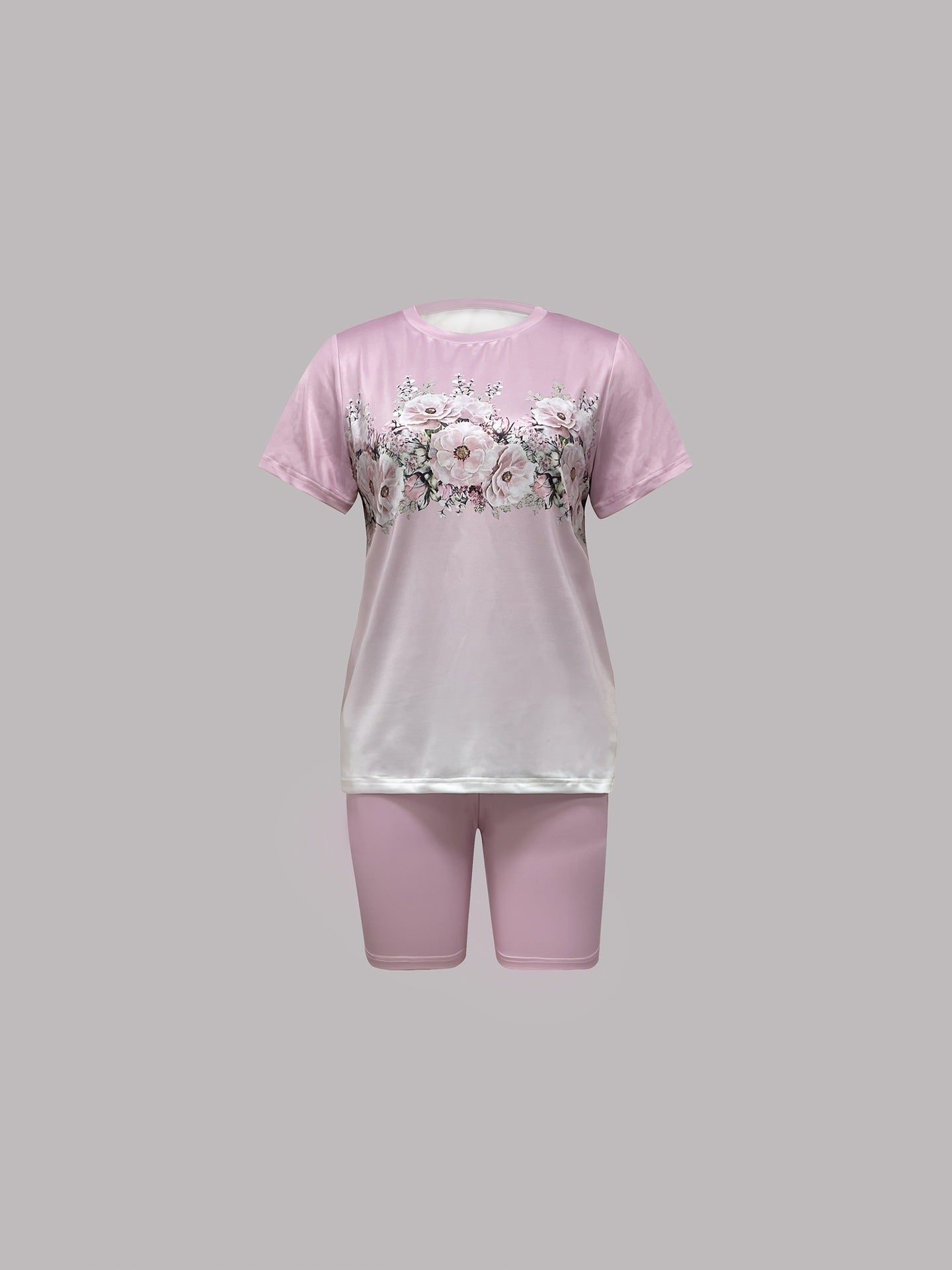 Women's Spring/Summer Geometric Stripe Round Neck T-Shirt & Tight-Fit Shorts Casual Set 28