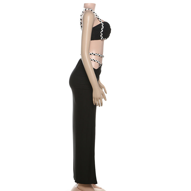 Spring/Summer Women's Contrast Color Tank Top and Sexy Slim Side Slit Skirt Set 8