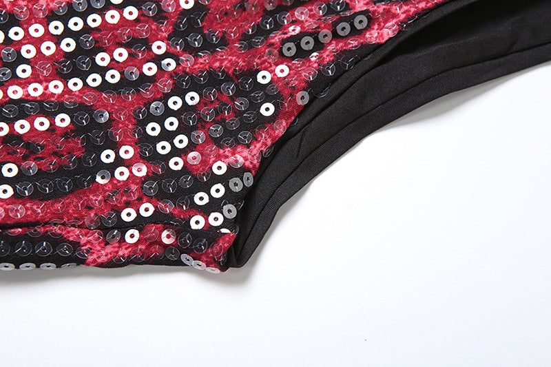 Women sexy animal leopard sequin sleeveless Top and shorts two-piece set 12