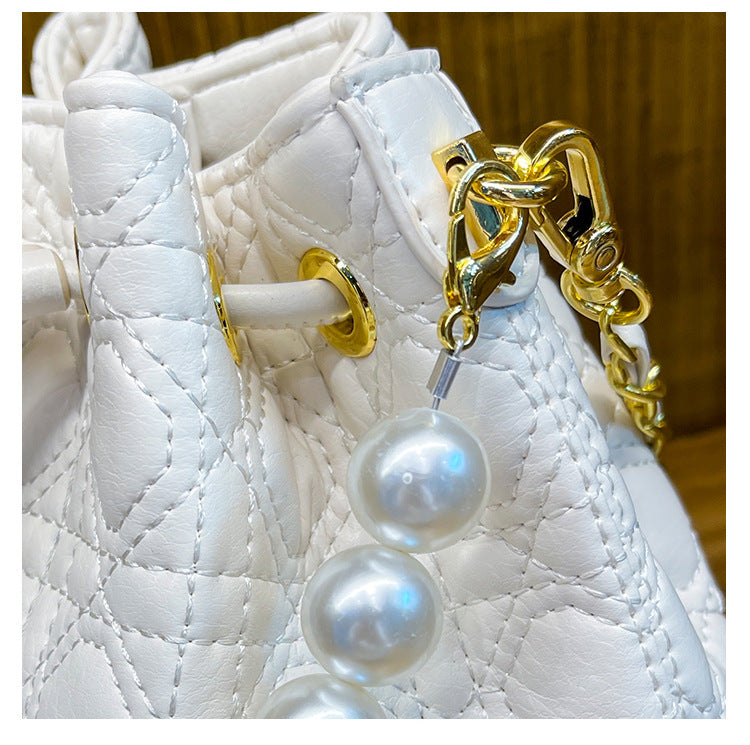Women Lingge Bag Fashion Pearl Bucket Bag Shoulder Messenger Bag 14