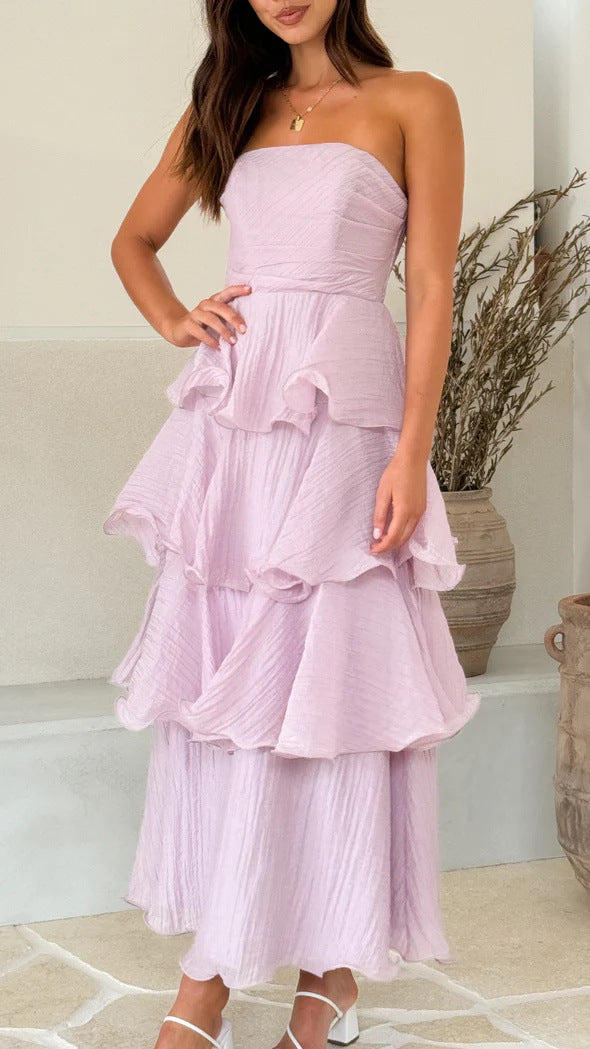 Women's Summer Sexy Fashion Low Back Strapless Cake Dress 42