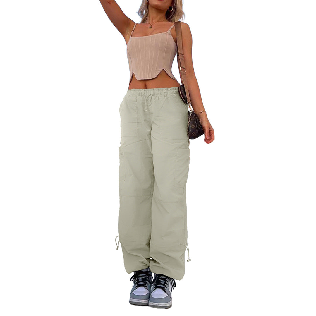 Women's Loose Lace-Up Multi-Pocket Stretch Cargo Casual Pants 13