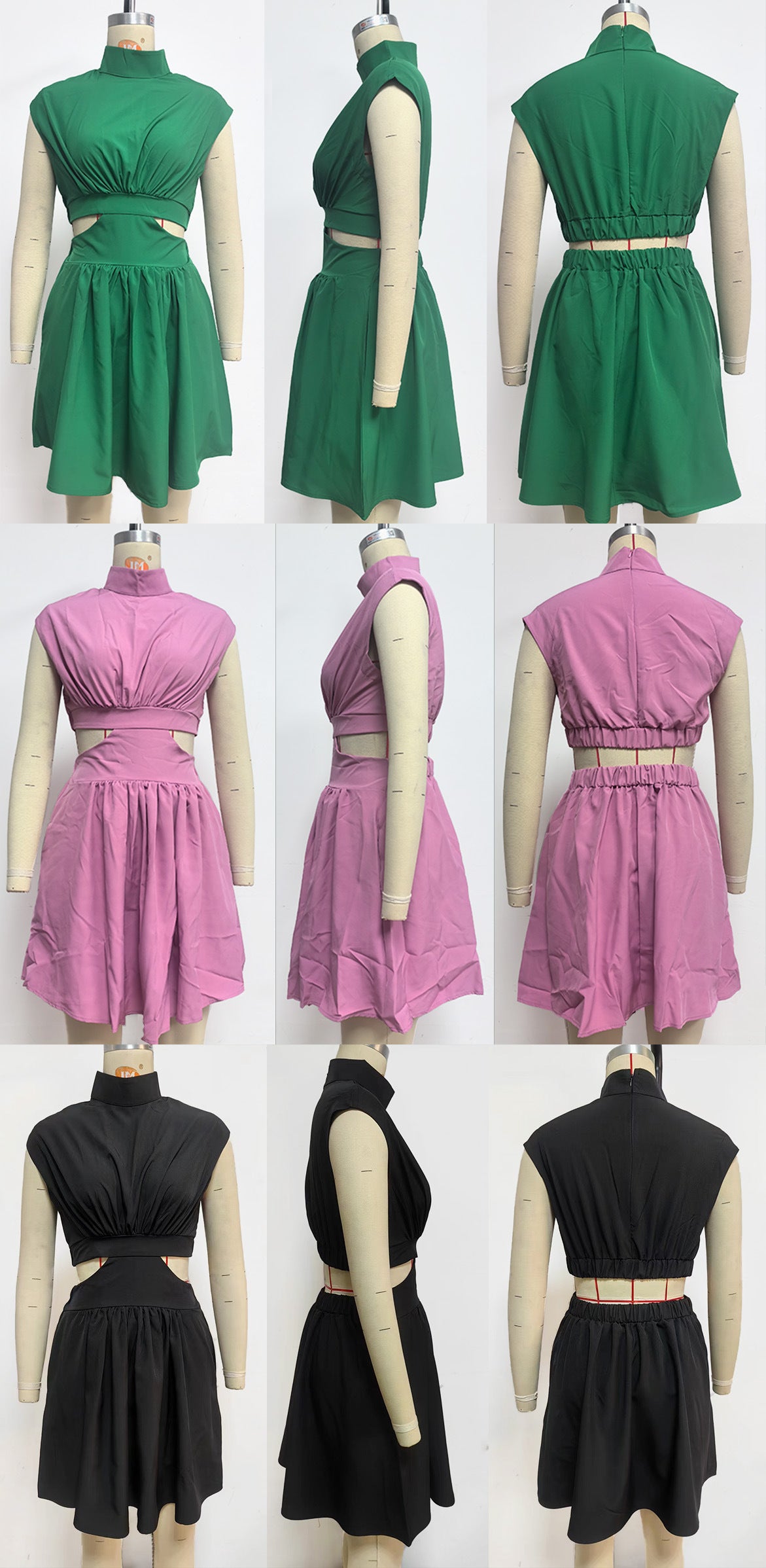 Solid Color Summer Dress Slim Waist Stand Collar Short Gown 10