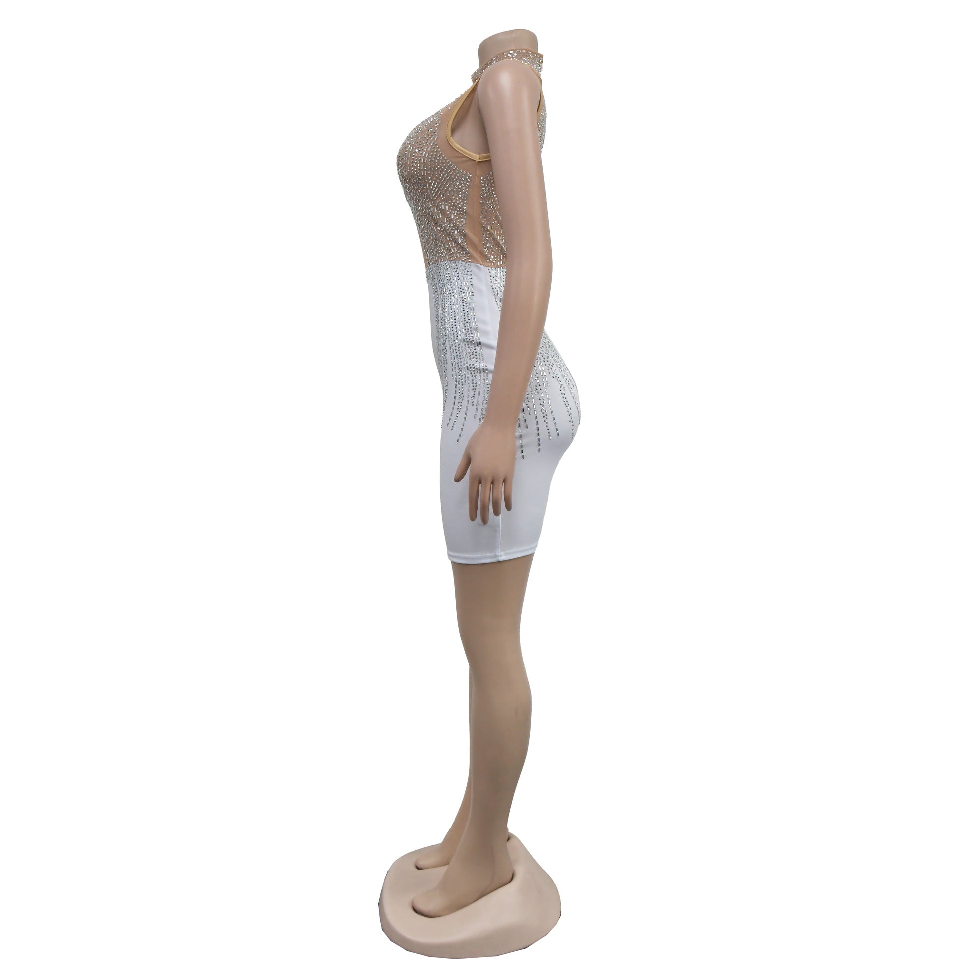 Women Contrast Color Mesh Beaded Bodycon Dress 8