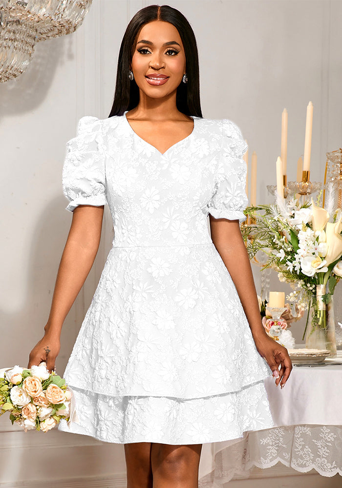 Women V-Neck Wedding Party Puff Sleeve Elegant Bridesmaid Dress