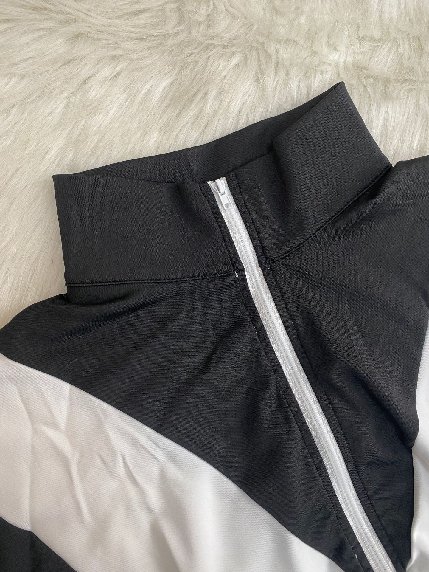 Women Zippered Turndown Collar Patchwork Zipper Top and Two-Piece Pants 11