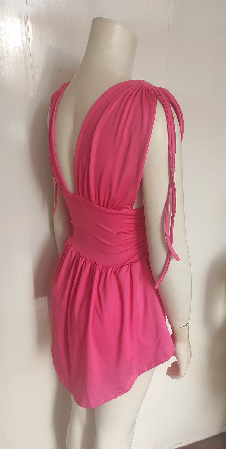Women summer sexy drawstring V-neck dress 13