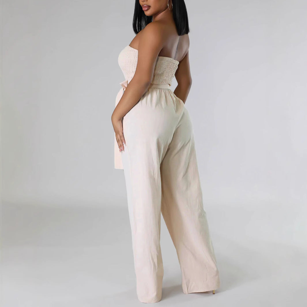Summer Solid Color Strapless Wide-leg Women's Jumpsuit 4