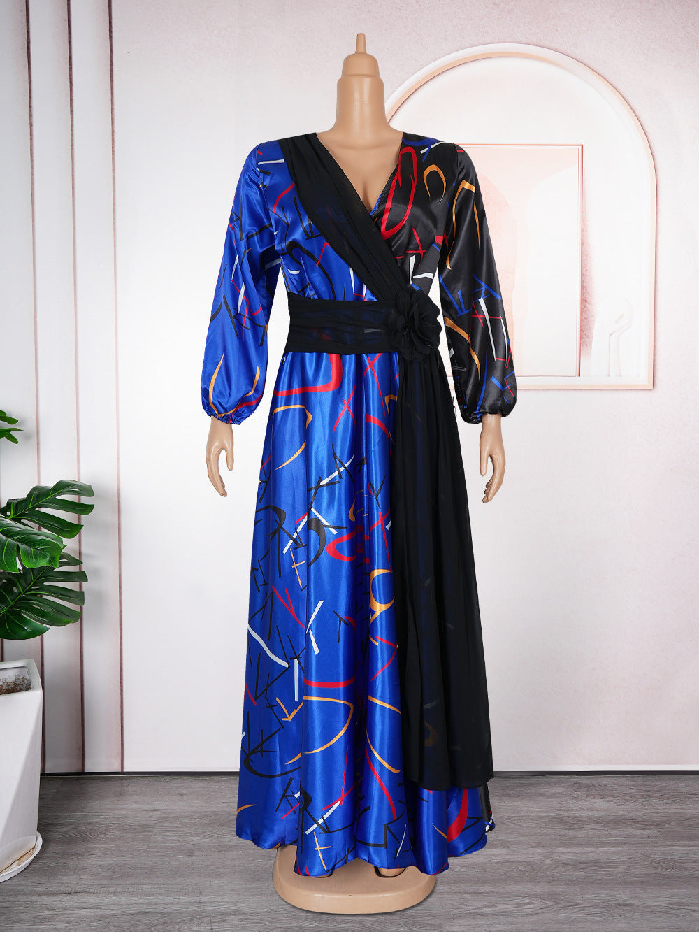 Africa Women's Muslim Color Block Print Plus Size Long Dress 9