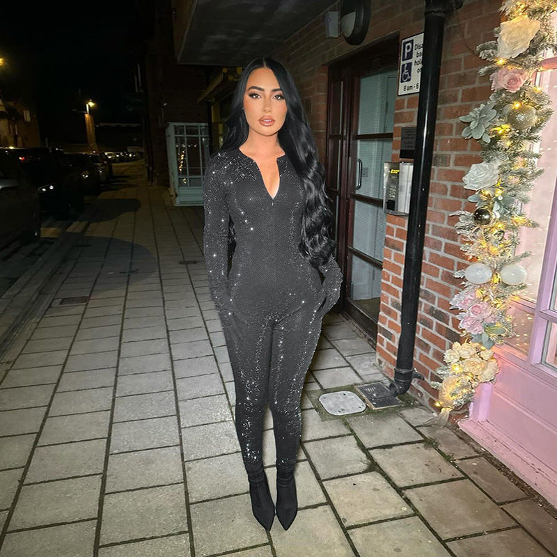 Women Fall Long Sleeve Black Jumpsuit
