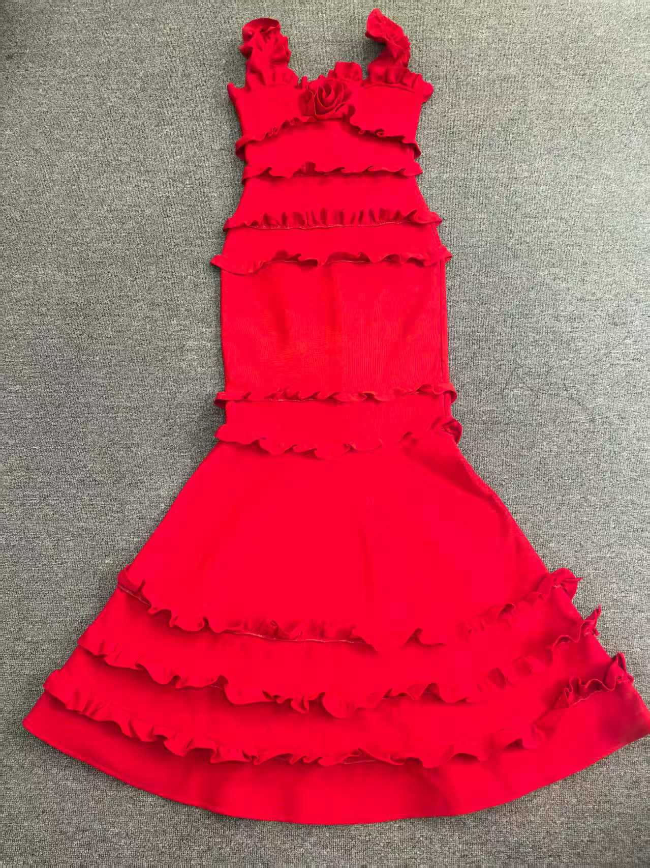 Women ruffled backless square neck bandage fishtail evening dress 14