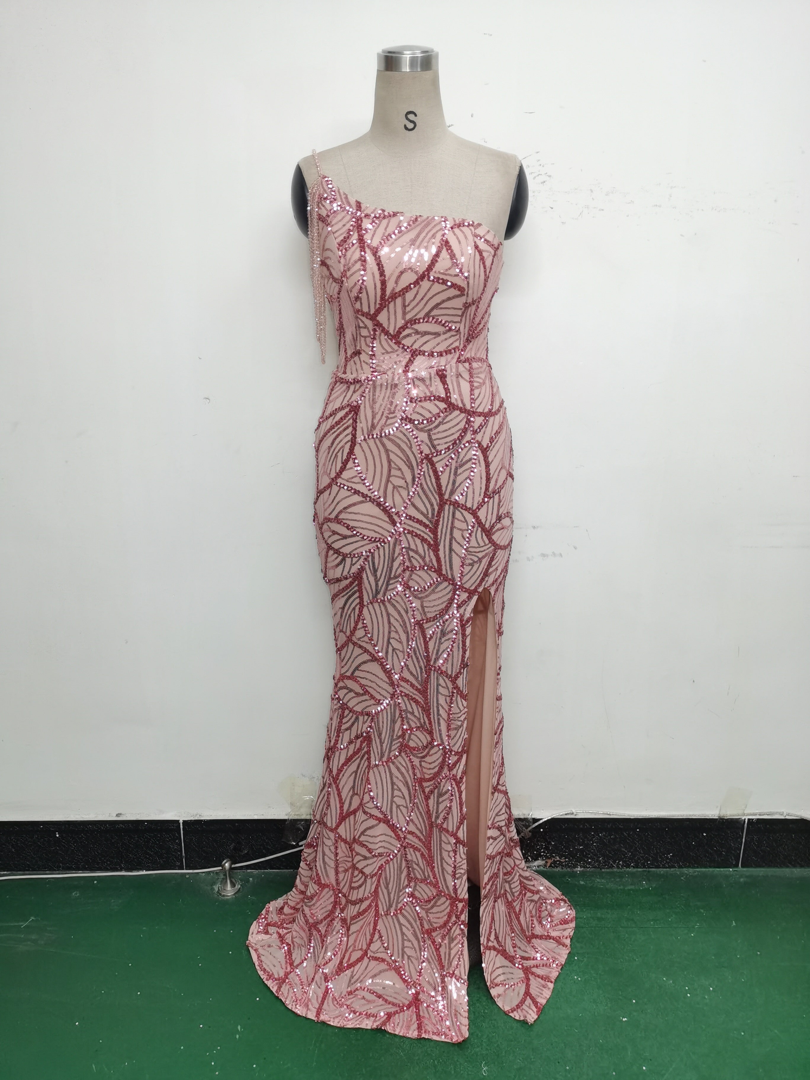 Women One Shoulder Beaded Sequin Embroidery Formal Party Prom Wedding Evening Dress 27