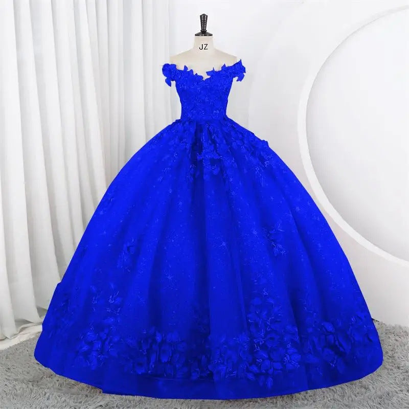 Women Puffy Tulle Embroidered Off-Shoulder Performance Costume Ball Gown 10