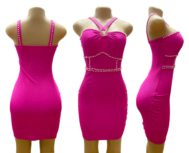 Women Beaded Sexy French Halter Neck Dress 4