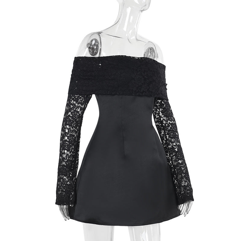 Autumn Chic Sexy Slim Off Shoulder Lace A-line Dress 7