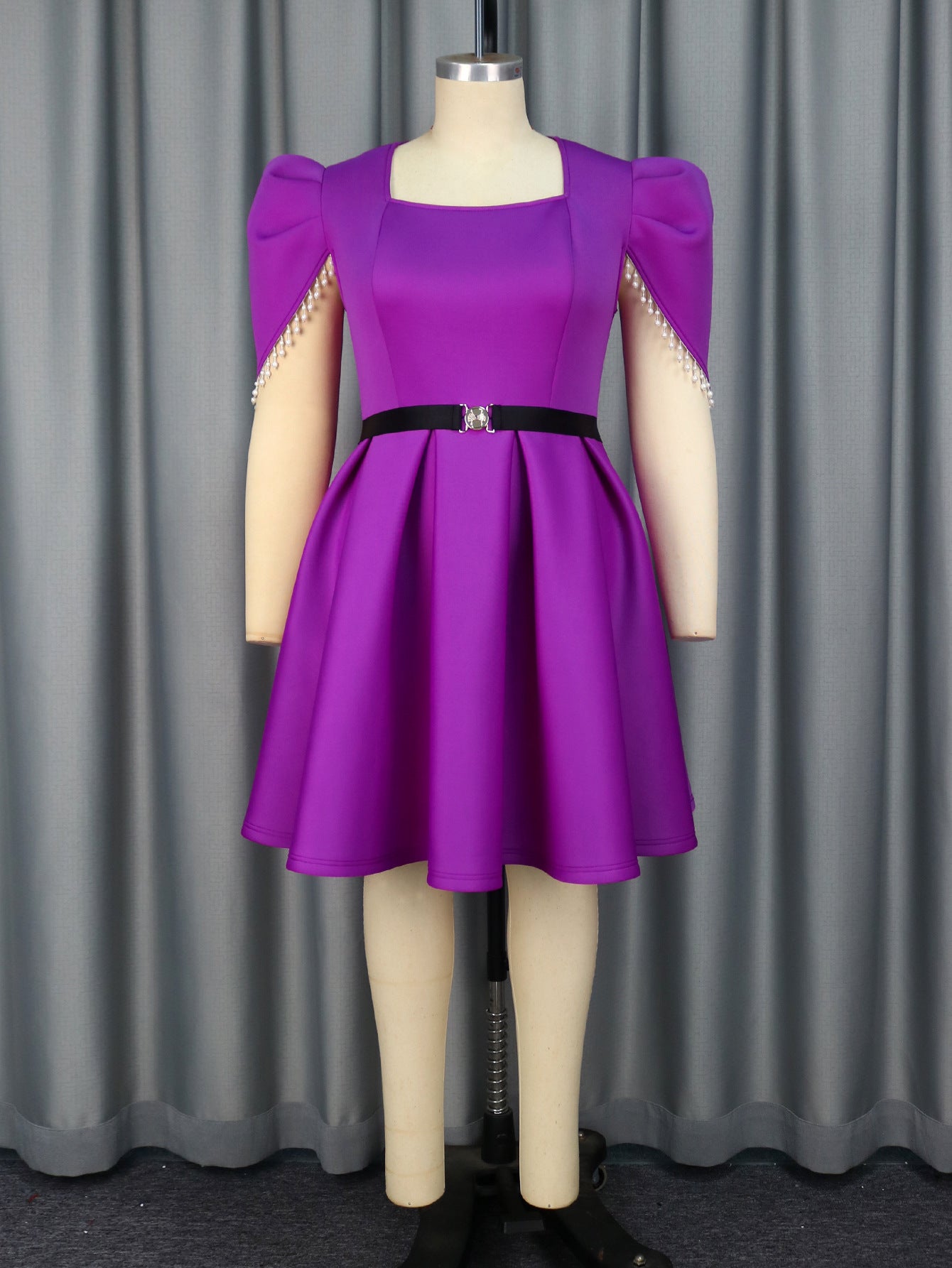 Square neck beaded sleeve high waist a-line Formal Party cocktail Plus Size dress 5