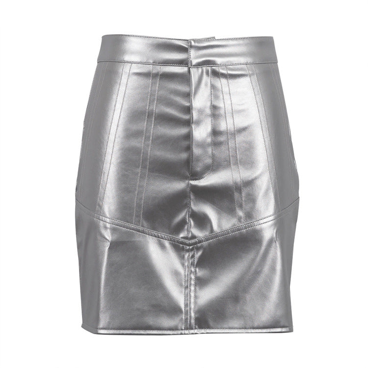 Women's Sexy High Waist Bodycon Metallic Pu Leather Skirt 4