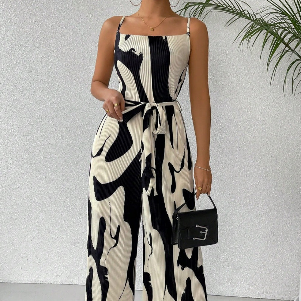 Spring/Summer Zebra Print Strappy Belt Wide-Leg Jumpsuit 5
