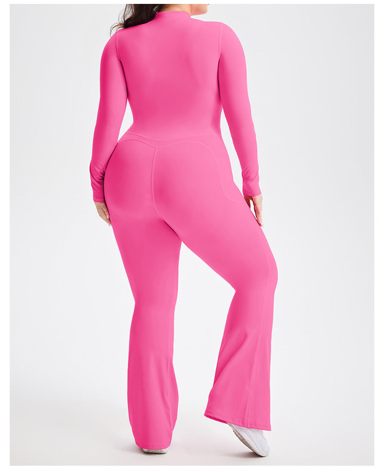 Plus Size Zipper Long Sleeve Fitness Sport Bell Bottom Jumpsuit Tight Fitting Yoga wear 7