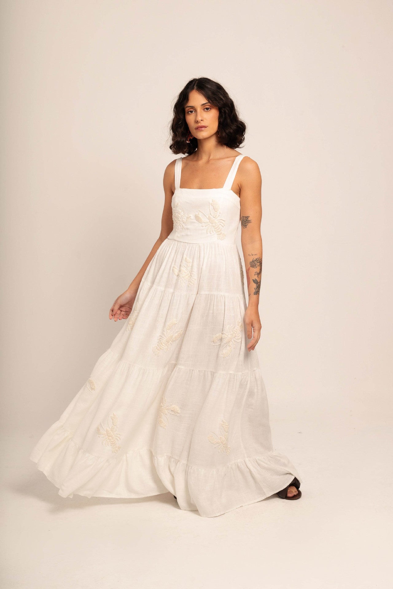 Women Embroidered Pleated Beach Holidays Strap Dress 17