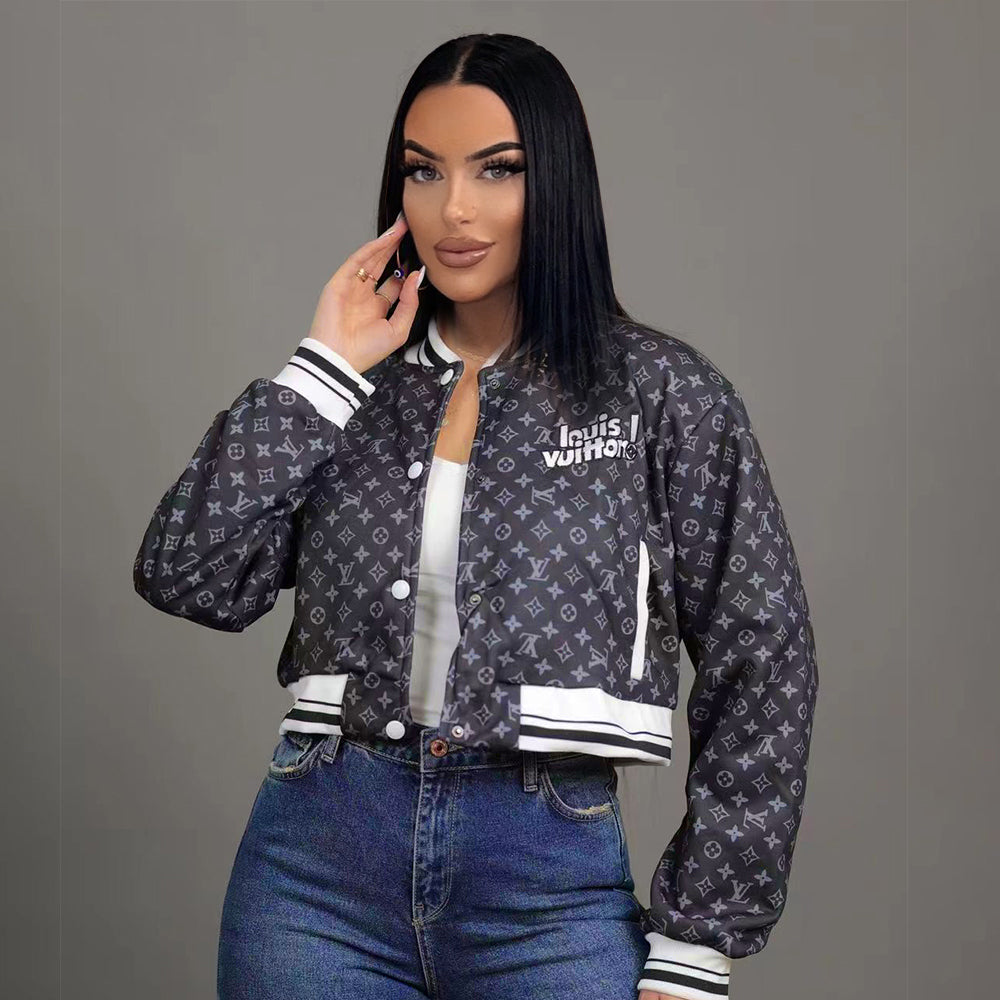 Women Fall/Winter Casual Printed Embroidered Baseball Jacket