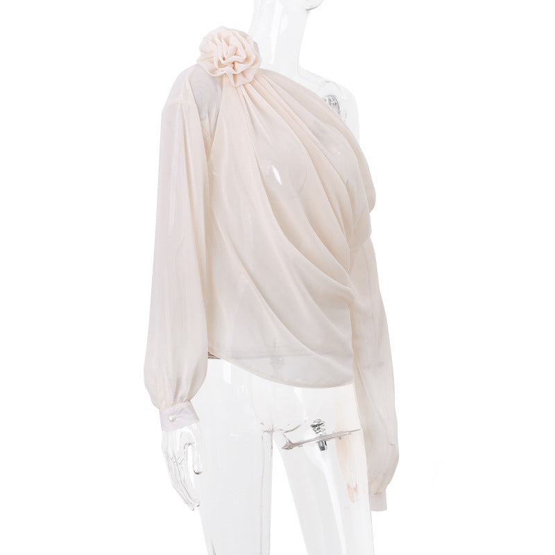 Women Sexy Slash Shoulder Chiffon Top 14