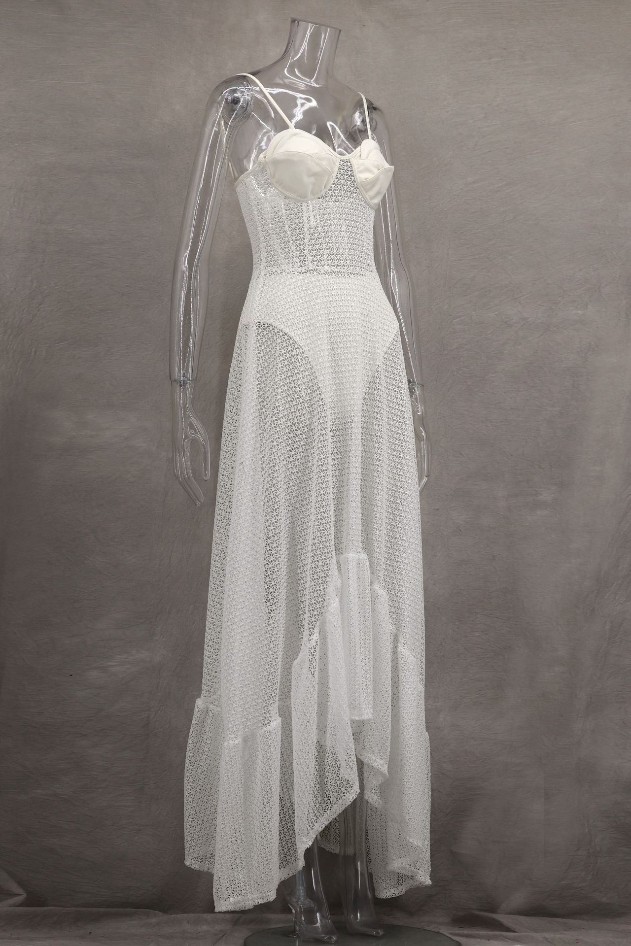 Women Floral Lace See-Through Strap Dress 10