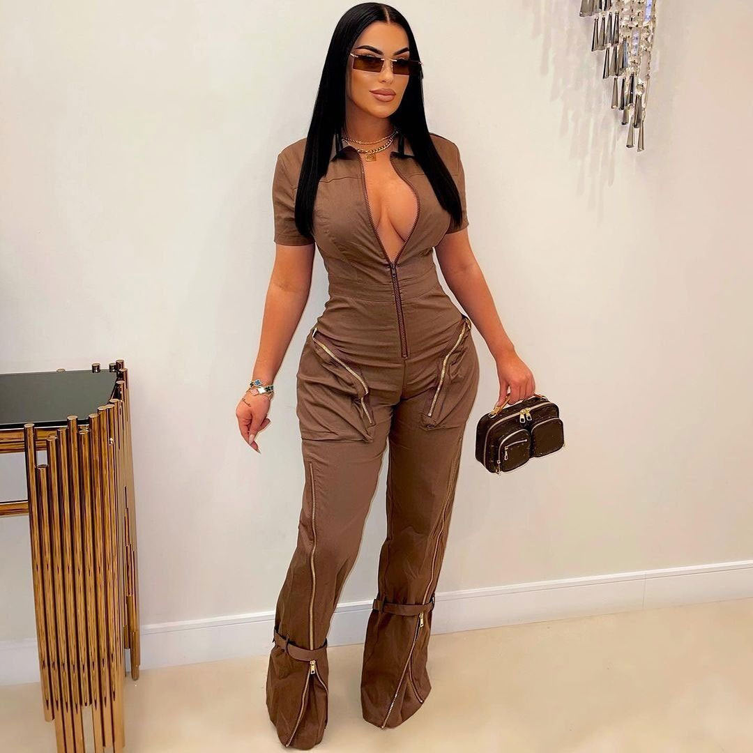 Women Sexy Summer Zipper Pocket Jumpsuit 3