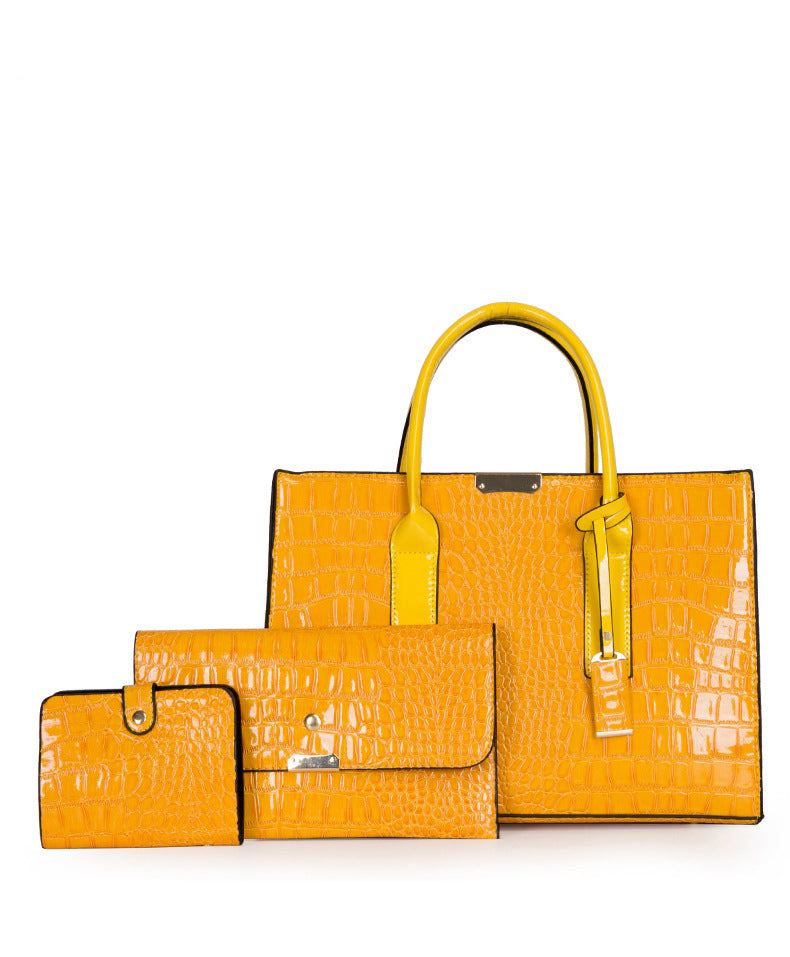 Large Fashion Large Capacity One Shoulder Portable Diagonal Bag Stone Texture Three-Piece Bag 26