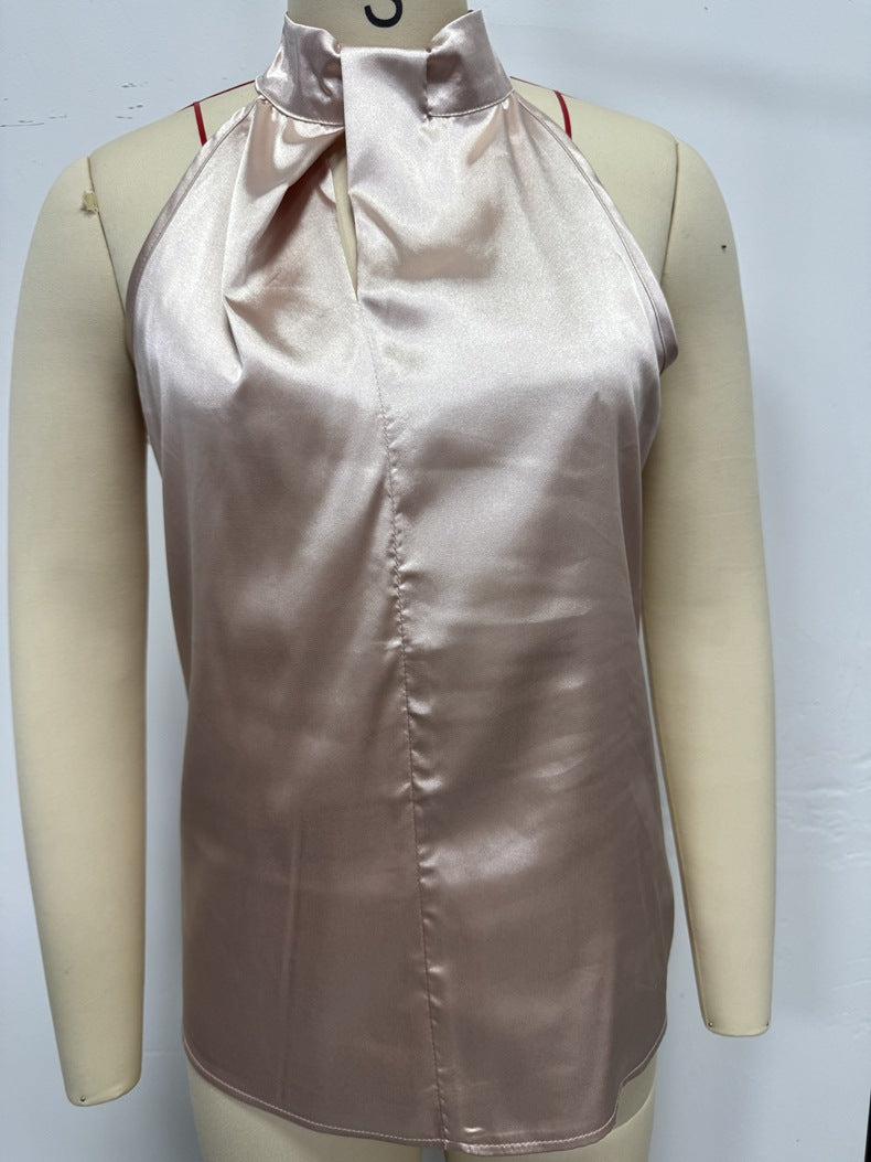 Women summer satin Halter neck sleeveless vest top 23