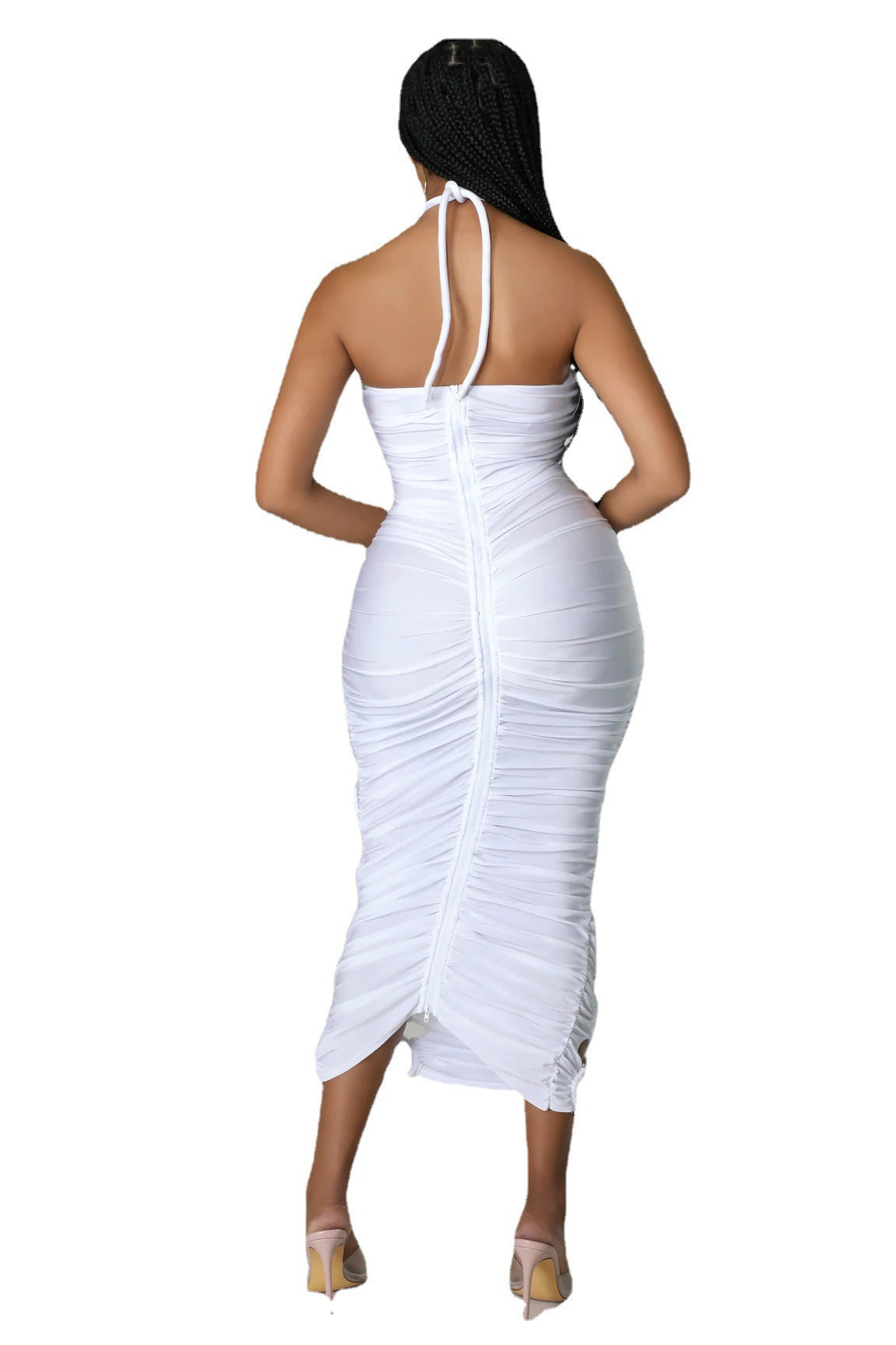 Women's Halter Lace-Up Ruched Long Dress 42