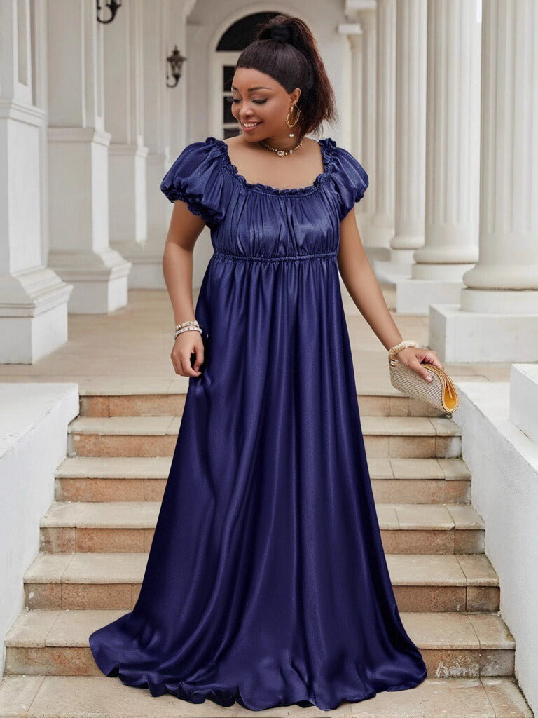 Luxury Off Shoulder Short Sleeve High Waist Maxi Dress Elegant Plus Size Evening Gown 7