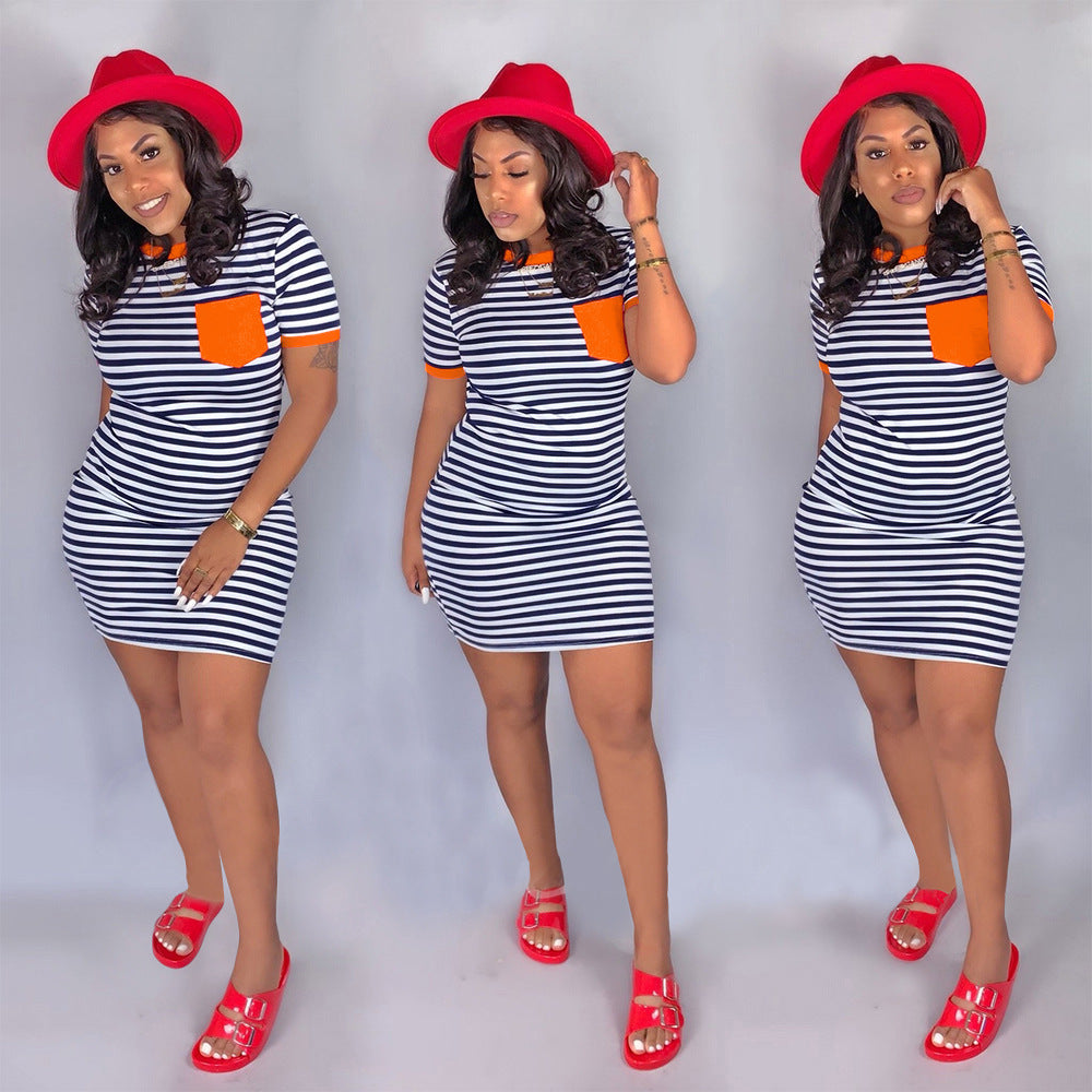 Summer Striped Print Pocket Dress 5