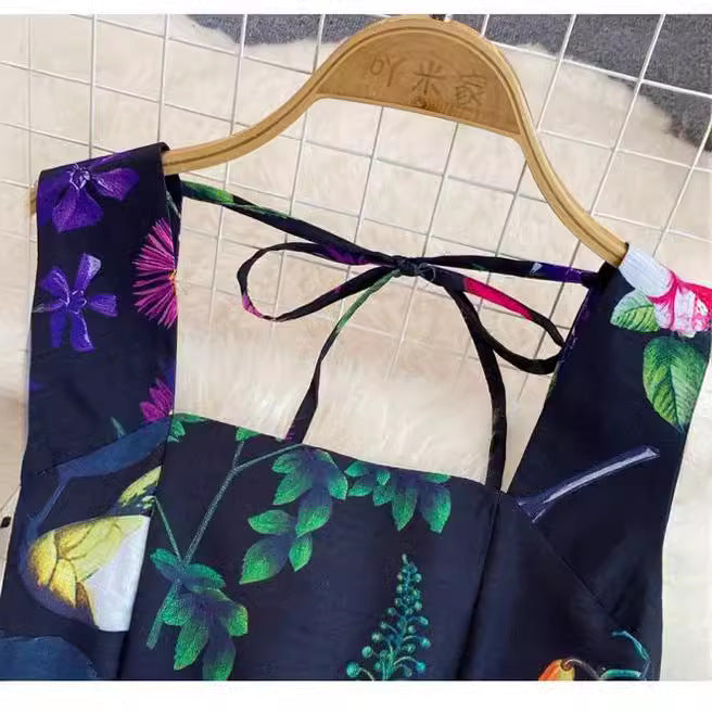 Women French Sleeveless Backless Printed Dress 5