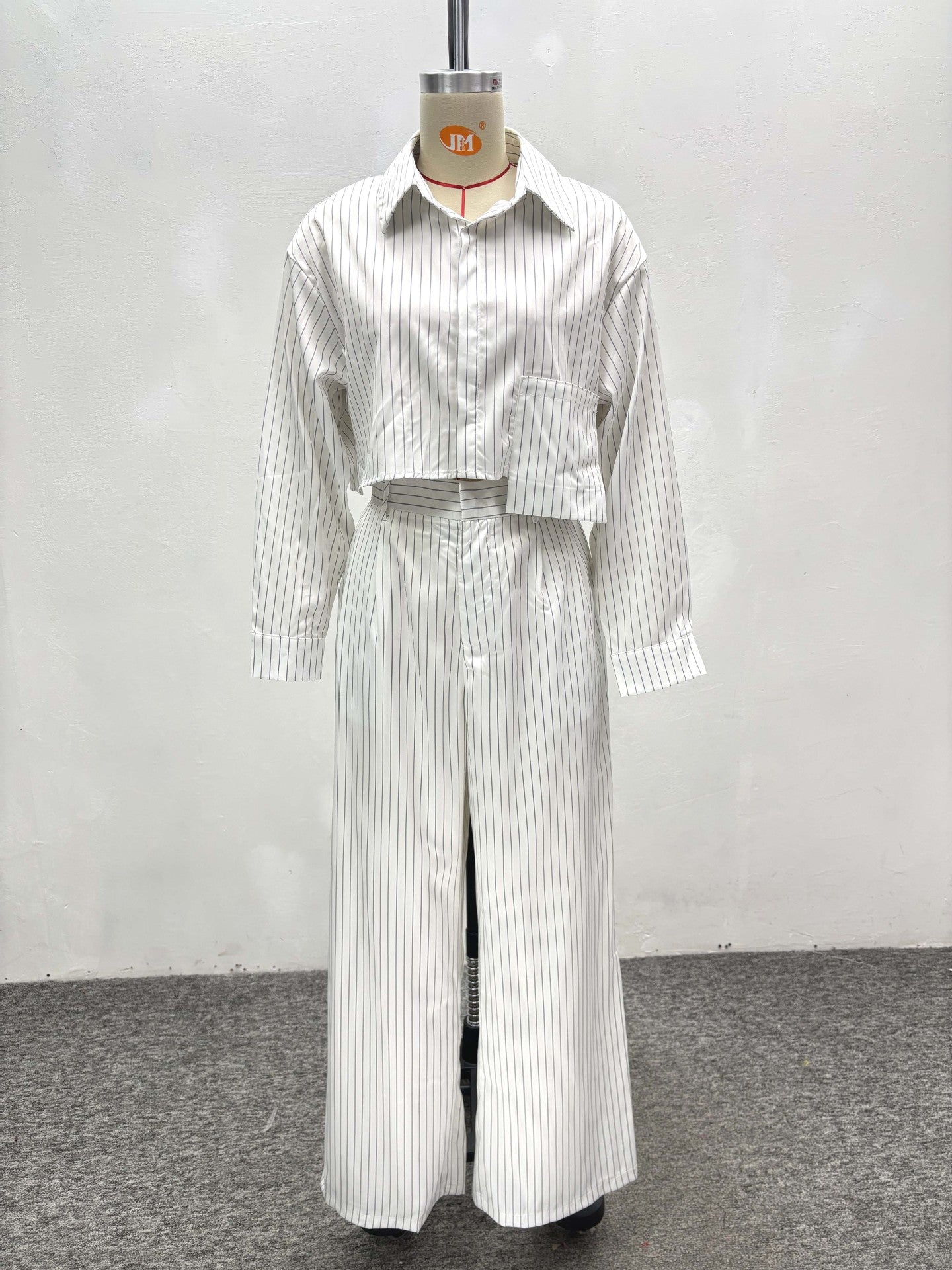 Plus Size Women African Stripe Turndown Collar Shirt Casual Wide Leg Pants Two Piece Set 6