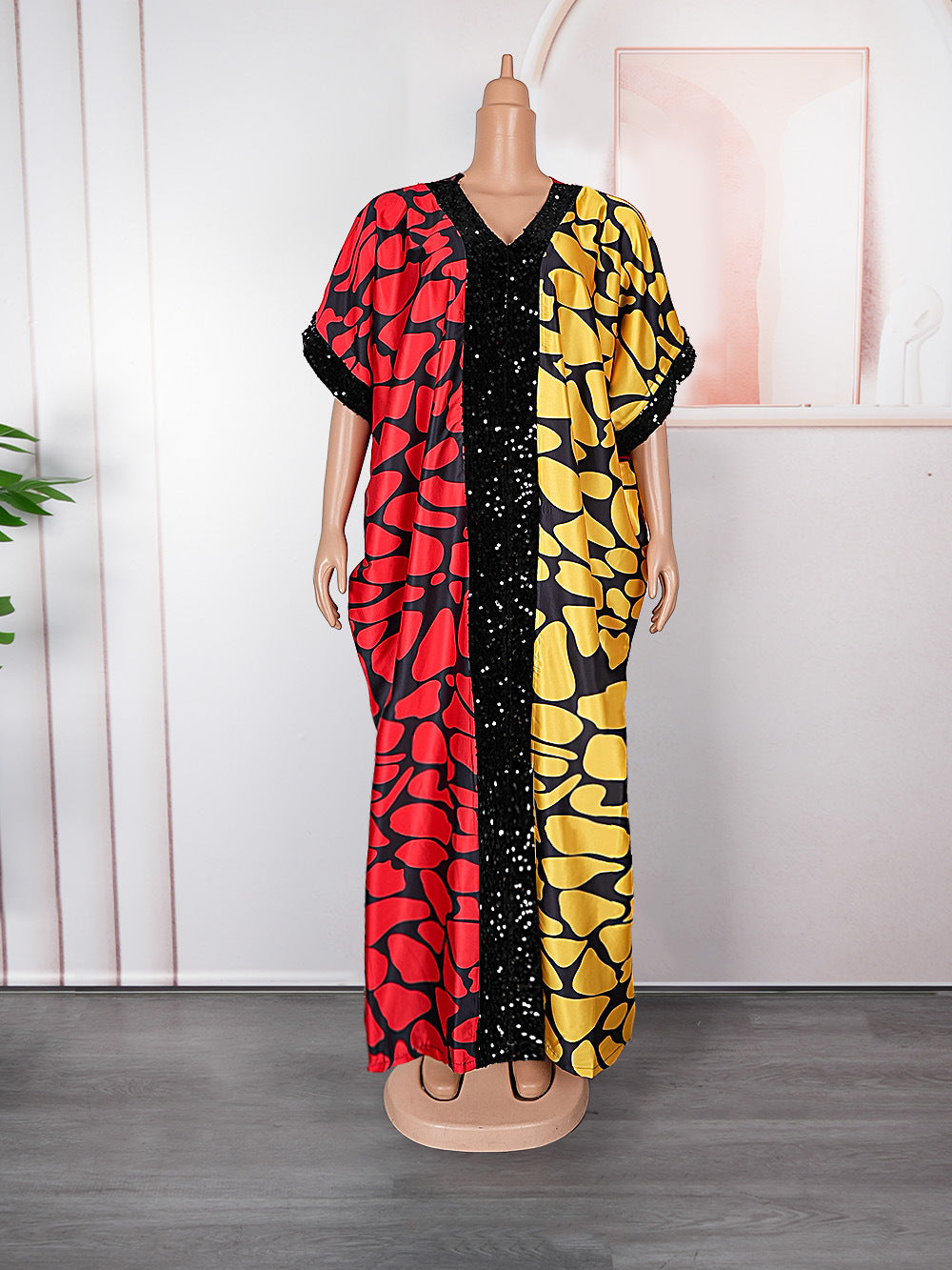 Africa Plus Size Women's Sequin Patchwork Printed Loose Dress 14