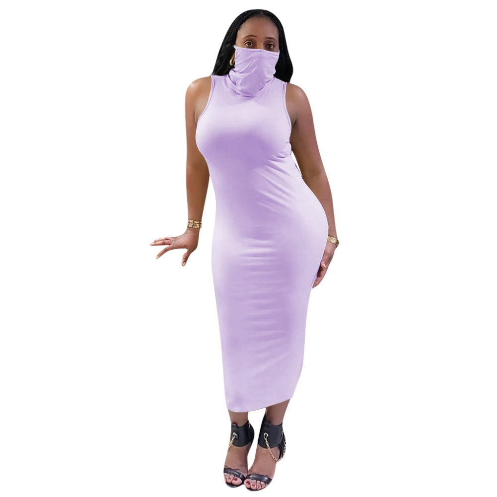 Sexy Sleeveless Tight Midi Dress with Face Cover 6