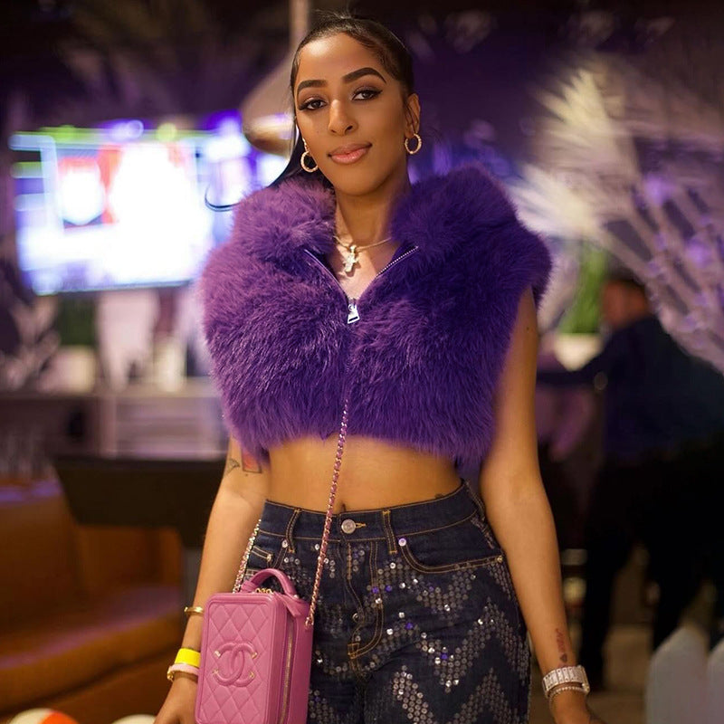 Women Solid Pu-Leather Zippered Hooded Sleeveless Crop Top 3