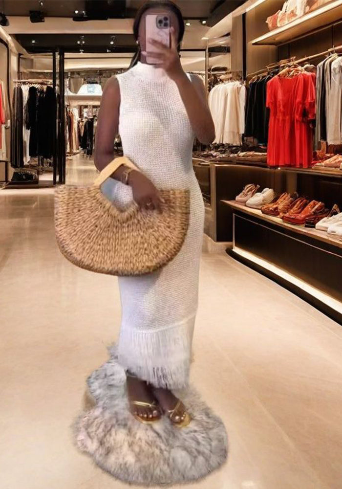 Spring Sexy Halter Low Back Knitting Long Dress