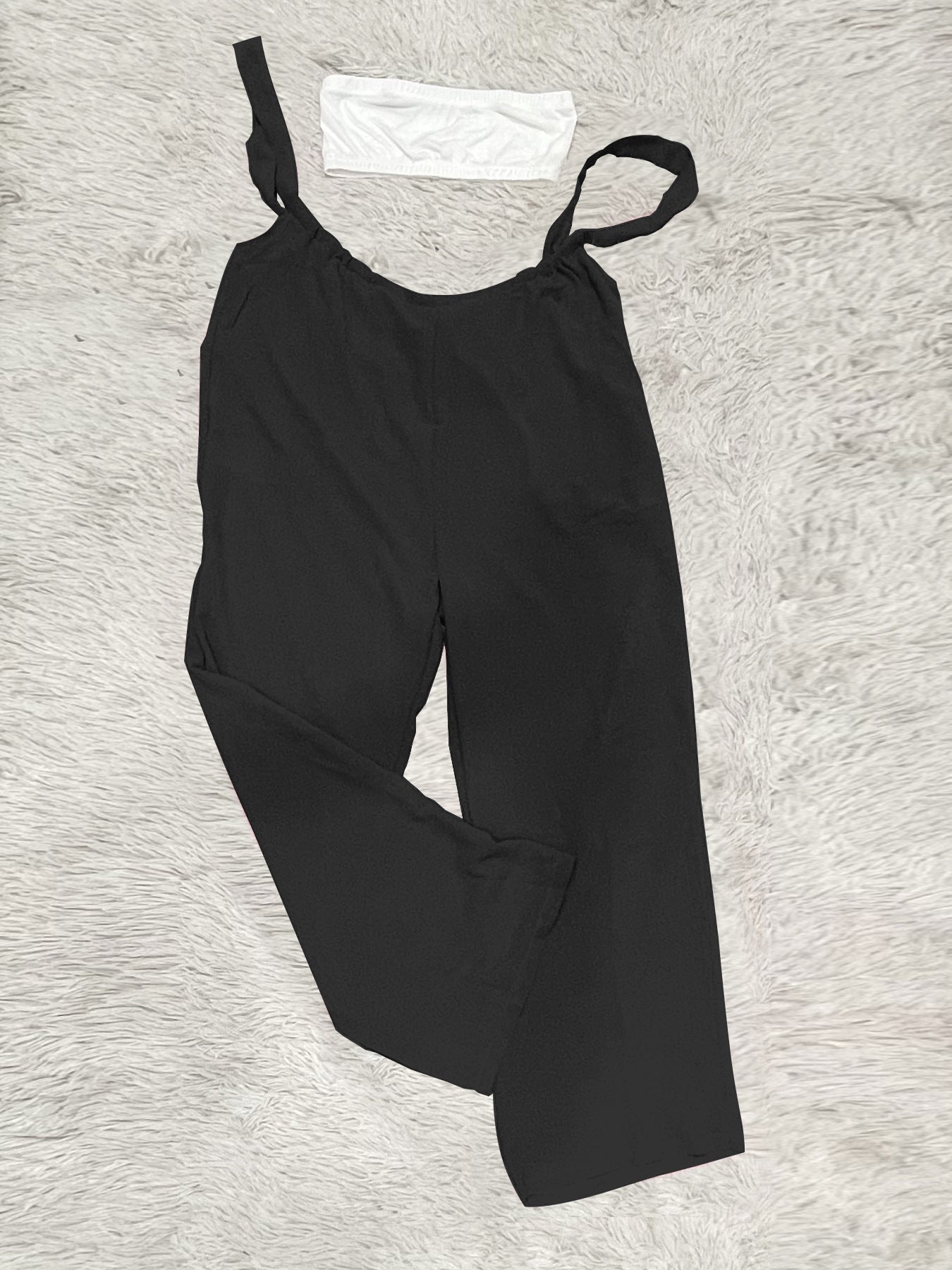 Drawstring Suspenders Wide Leg Trousers Strapless Crop Top Two-Piece Set 33