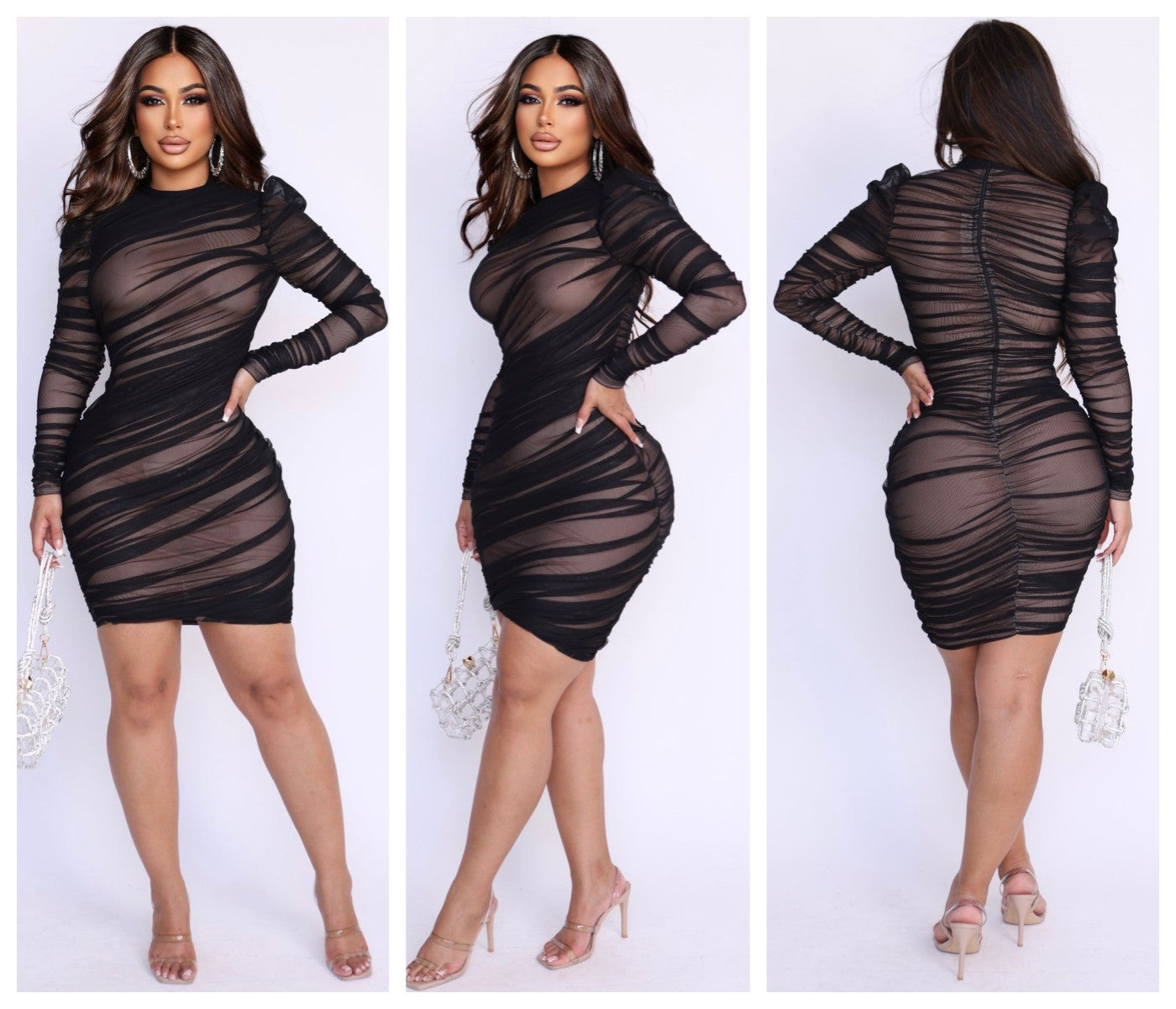 Women Long Sleeve Mesh Mini Dress 4