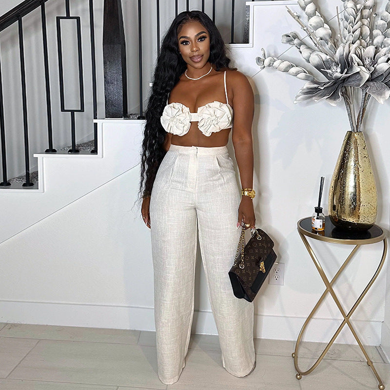 Women Fall Strapless Top and Pant Two Piece Set 5