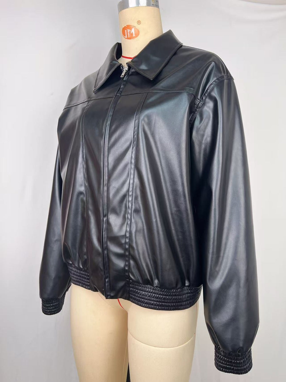 Women Fall/Winter Pu-Leather Long-Sleeve Zippered Sport Baseball Jacket 8