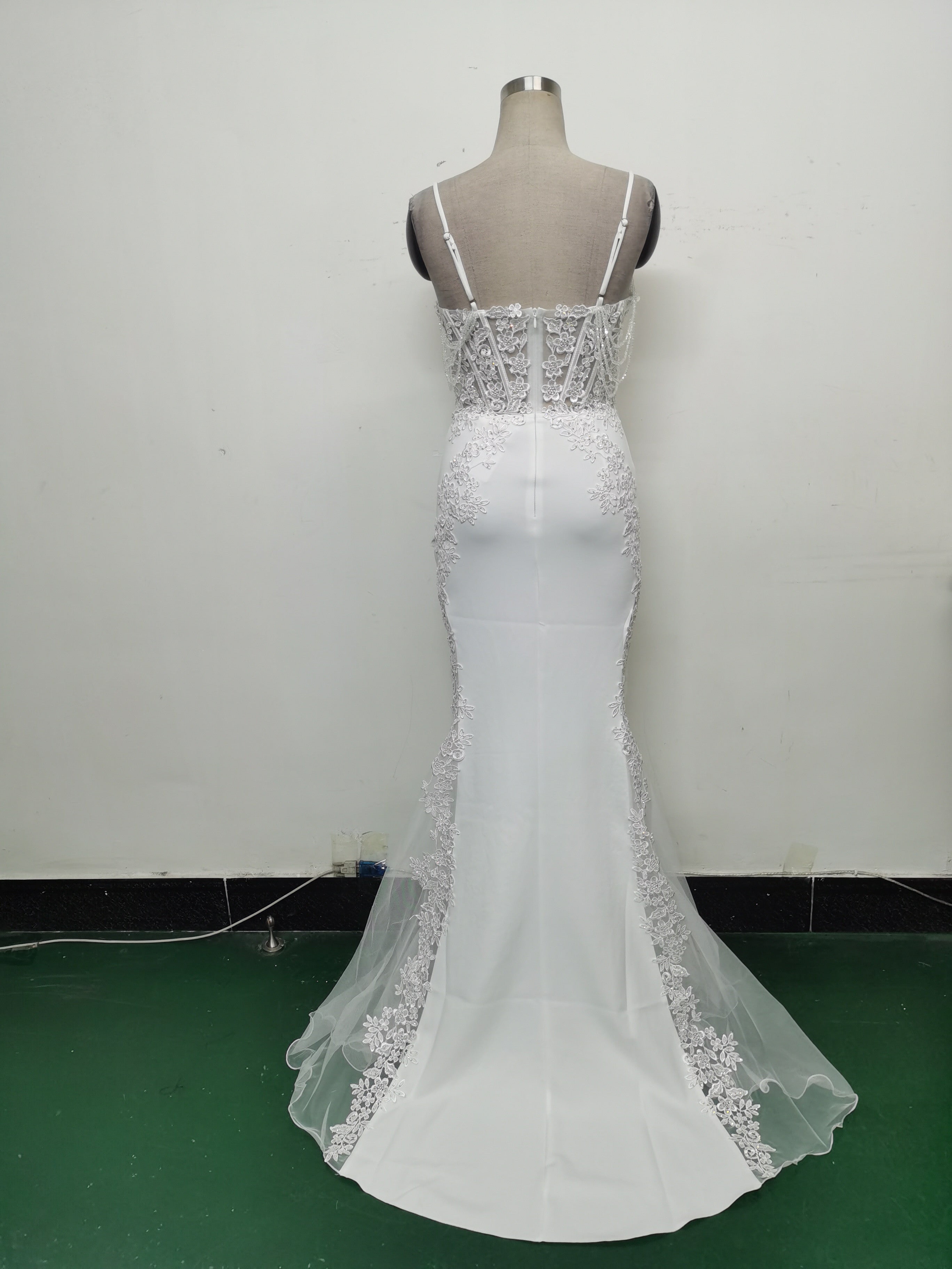 Sexy Strap Rhinestone Chain Fishbone Lace Evening Dress 23