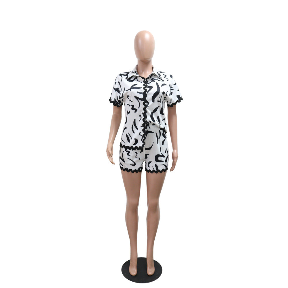 Women Casual Summer Print Top and Shorts Two Piece Set 9