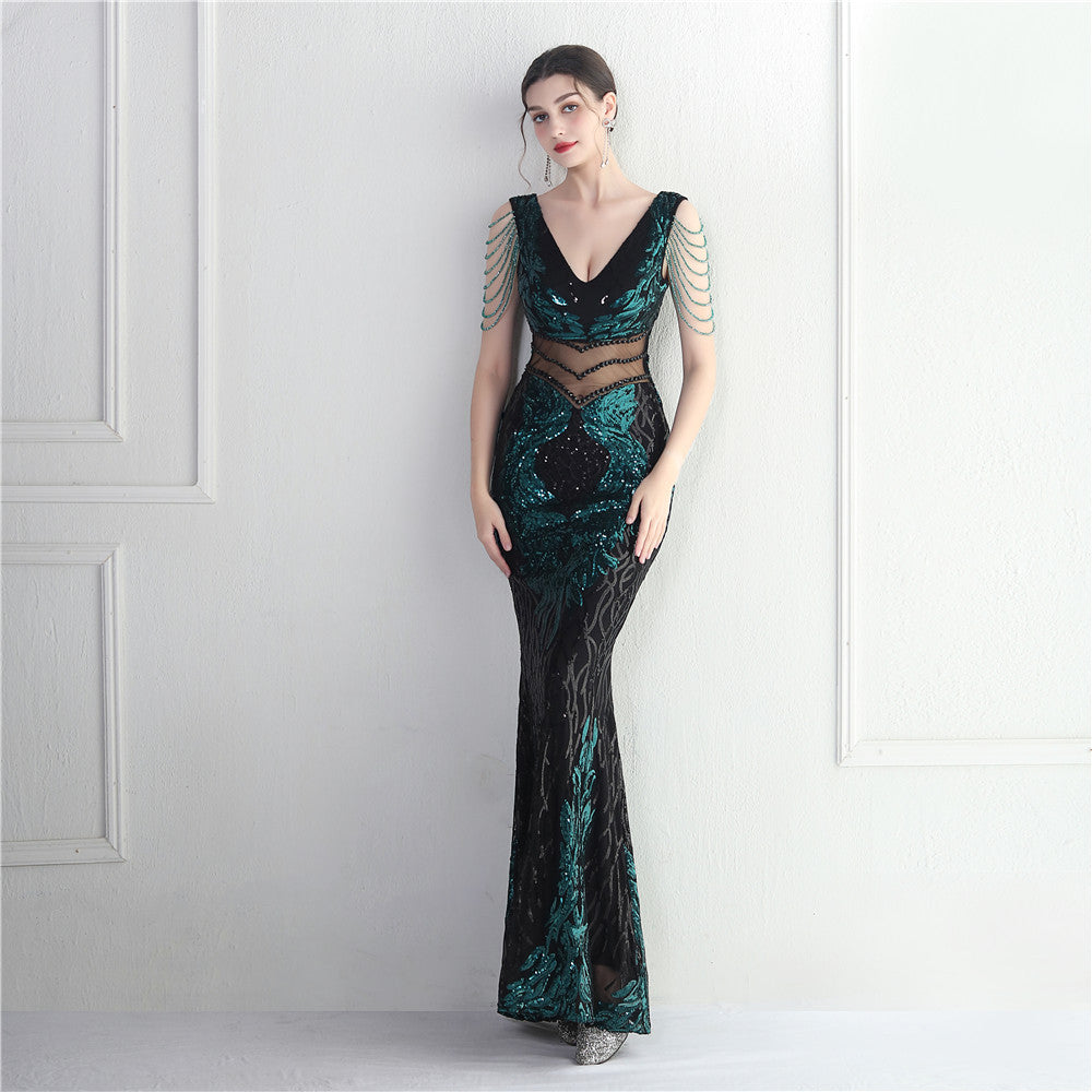 Women high-tech positioning flower heavy industry beading long mermaid evening dress suitable for formal occasions 11