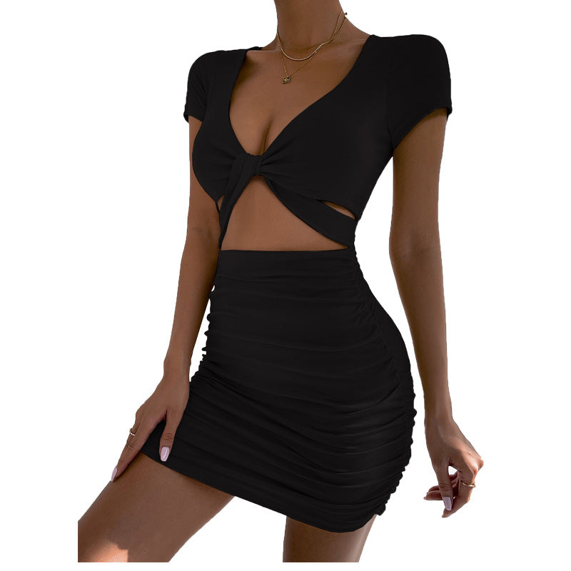 Women Summer Sexy V-Neck Short Sleeve Bodycon Dress 10