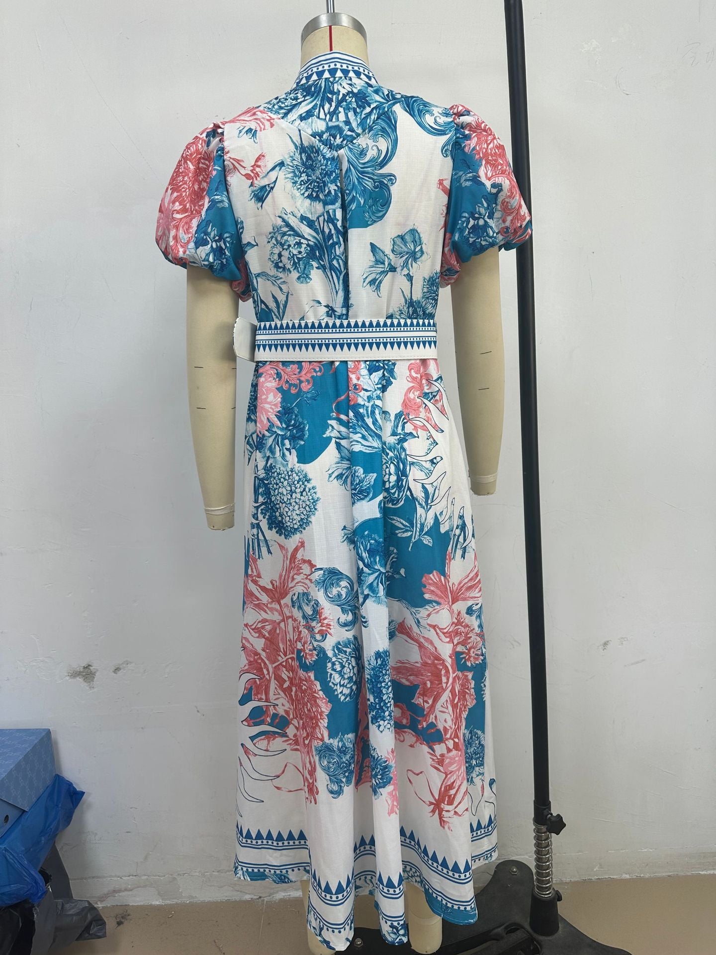 Women summer casual lace print long dress 7