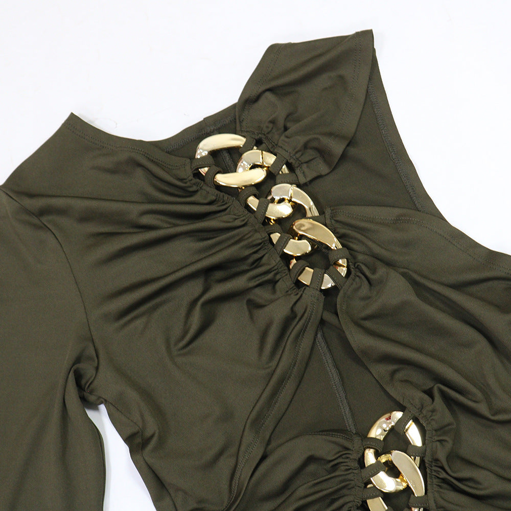 Fashionable Solid Color Slim sexy hollow slit long dress 12