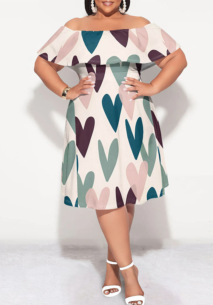 Plus Size Women's Off Shoulder Printed Casual Dress